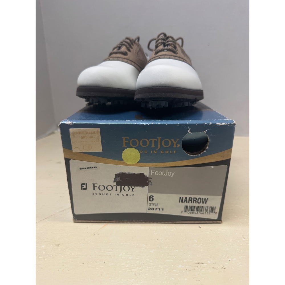 FootJoy SoftJoys Terrains Golf Shoes Womens 6 Narrow White Tan Spiked 98308 - Picture 4 of 8